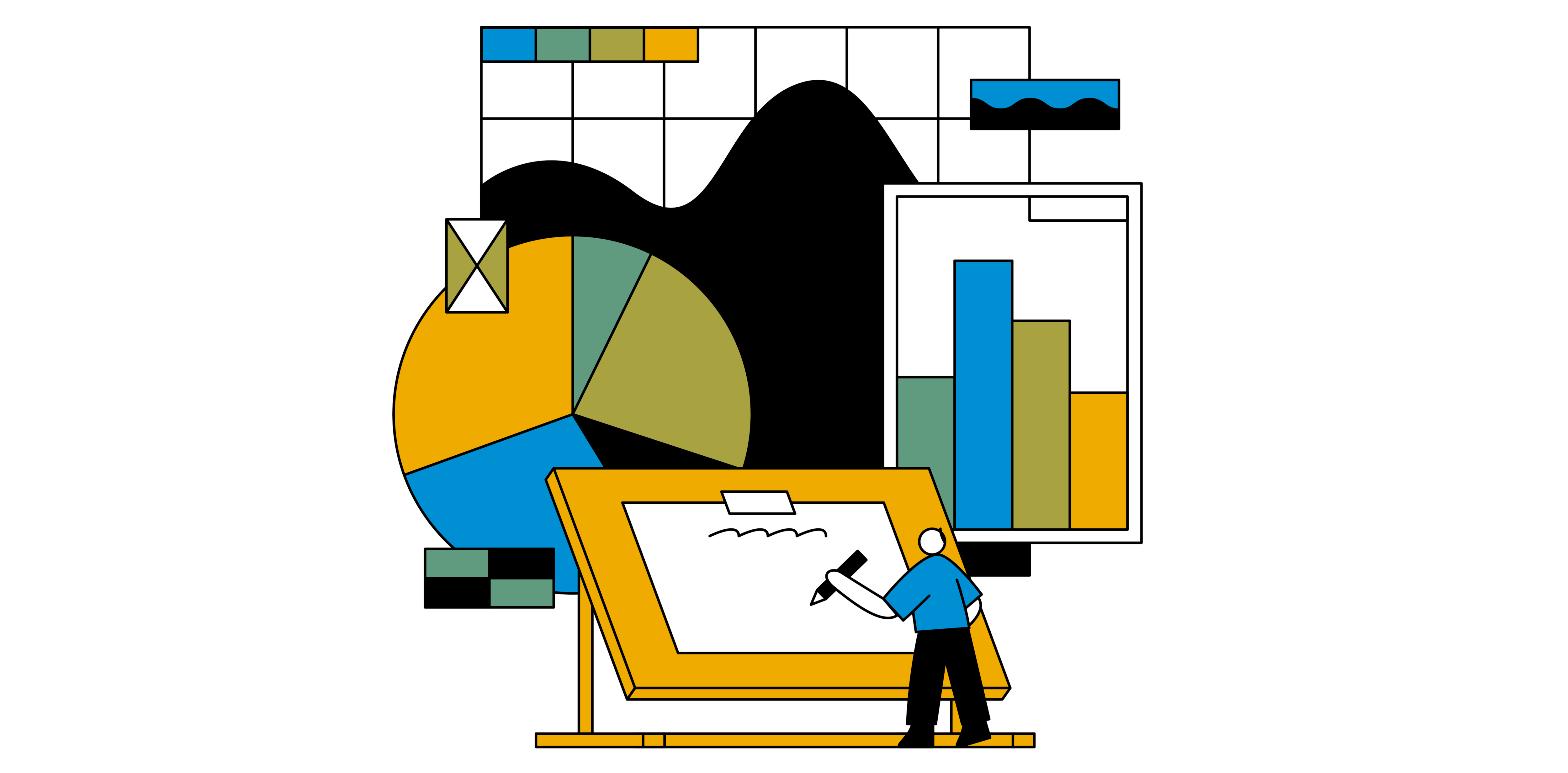 pictorial man drawing graphs